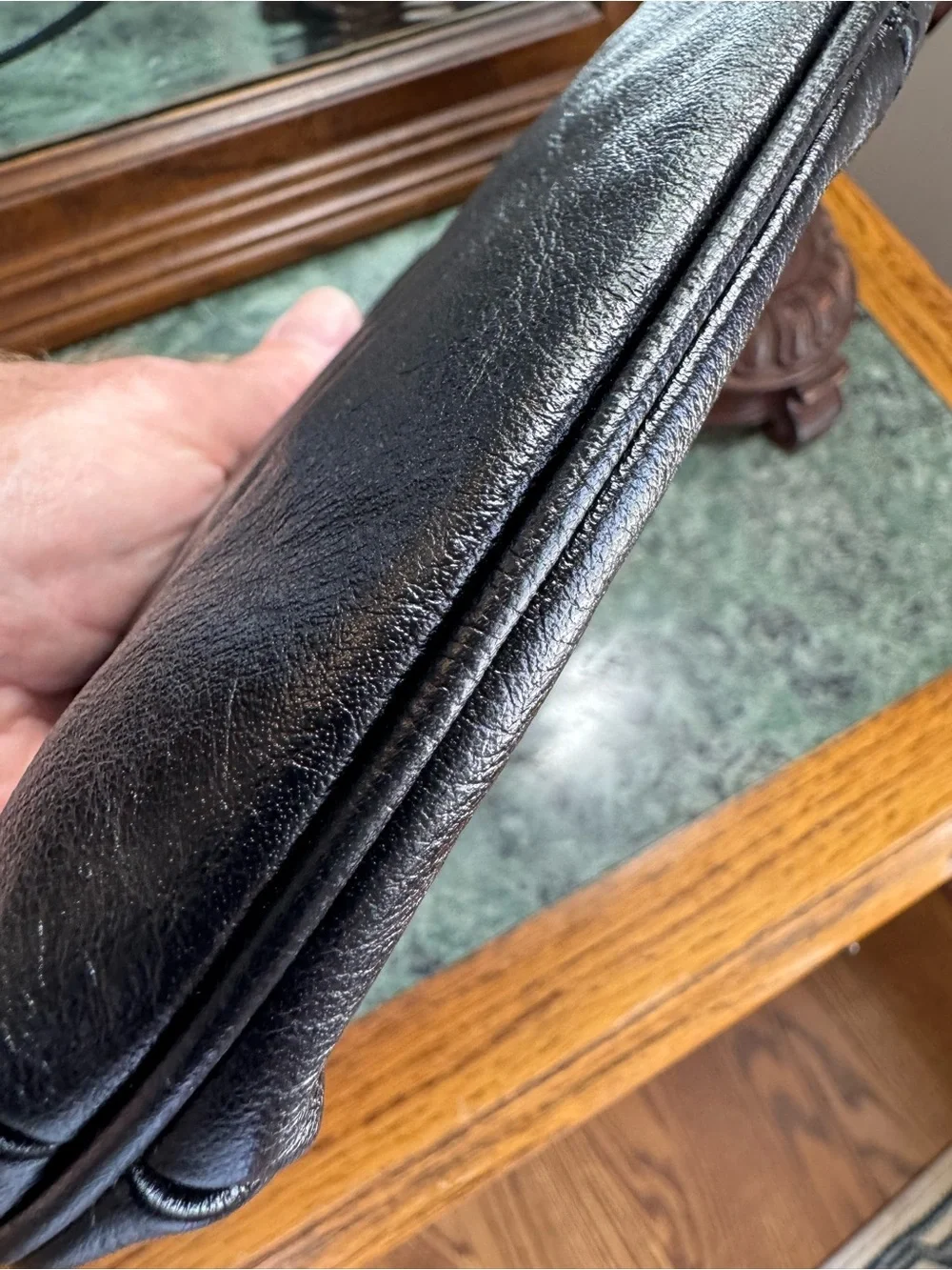 Coach Black Leather Wristlet Clutch with Python Trim